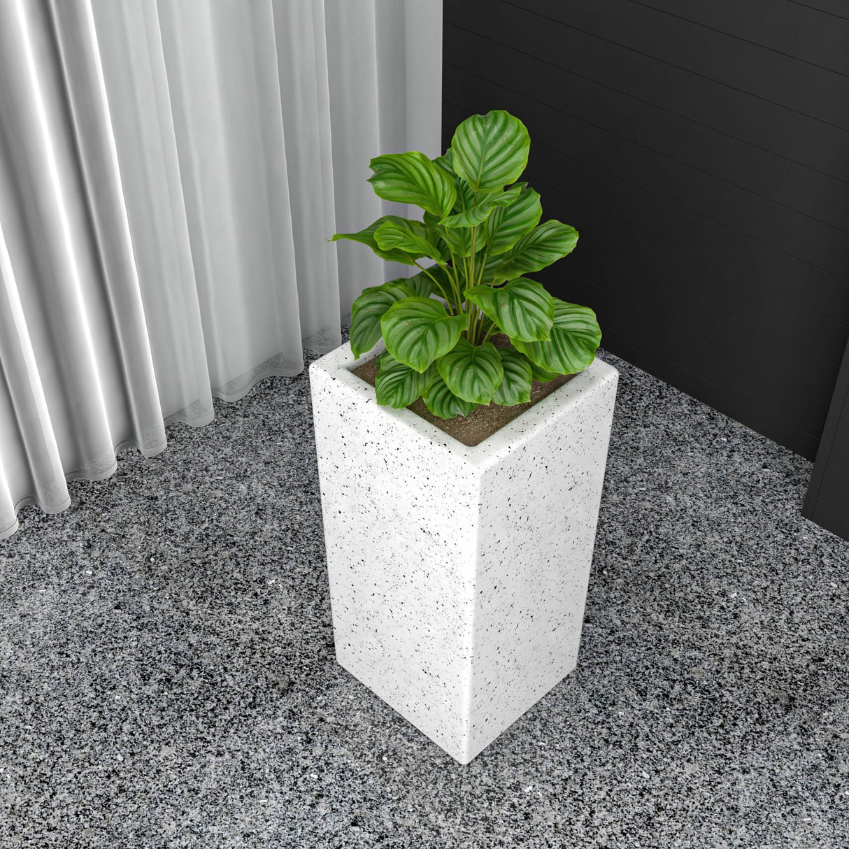 Terra Modern Tall Square in Fiberstone and MGO Clay Planter With Drainage Holes for Home Garden Yard Office Porch Patio