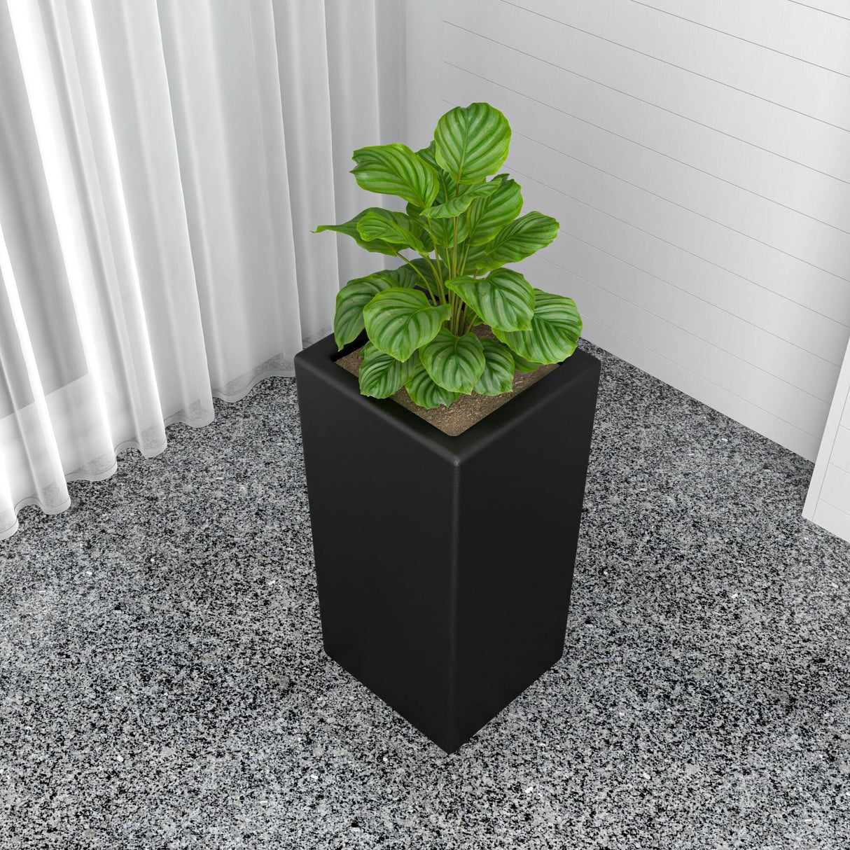 Terra Modern Tall Square in Fiberstone and MGO Clay Planter With Drainage Holes for Home Garden Yard Office Porch Patio