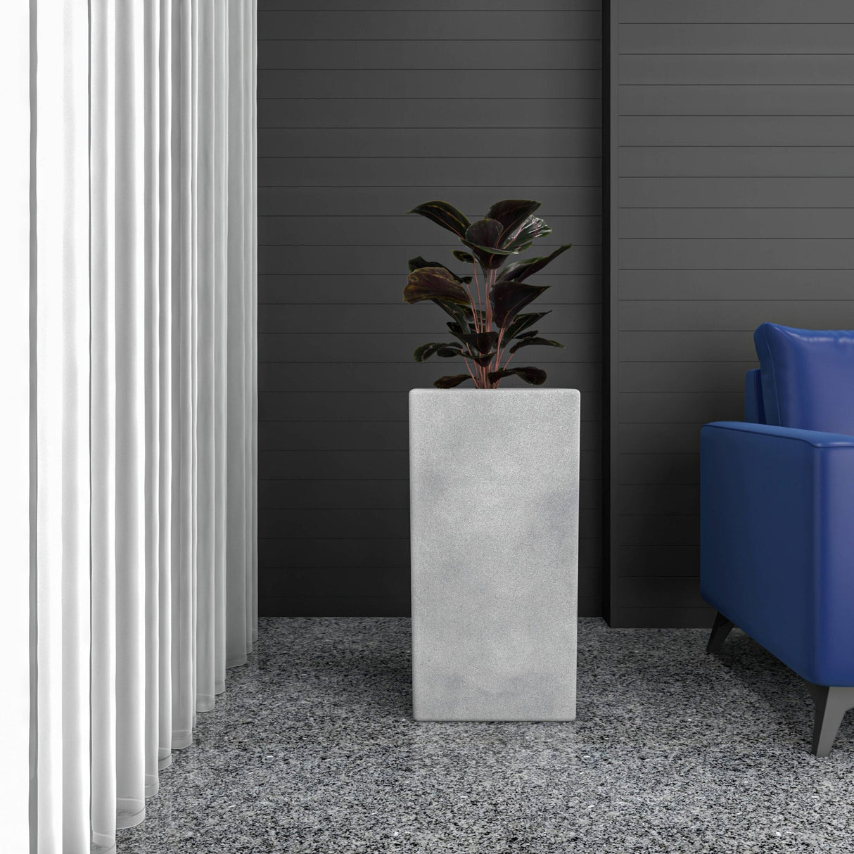 Terra Modern Tall Square in Fiberstone and MGO Clay Planter With Drainage Holes for Home Garden Yard Office Porch Patio