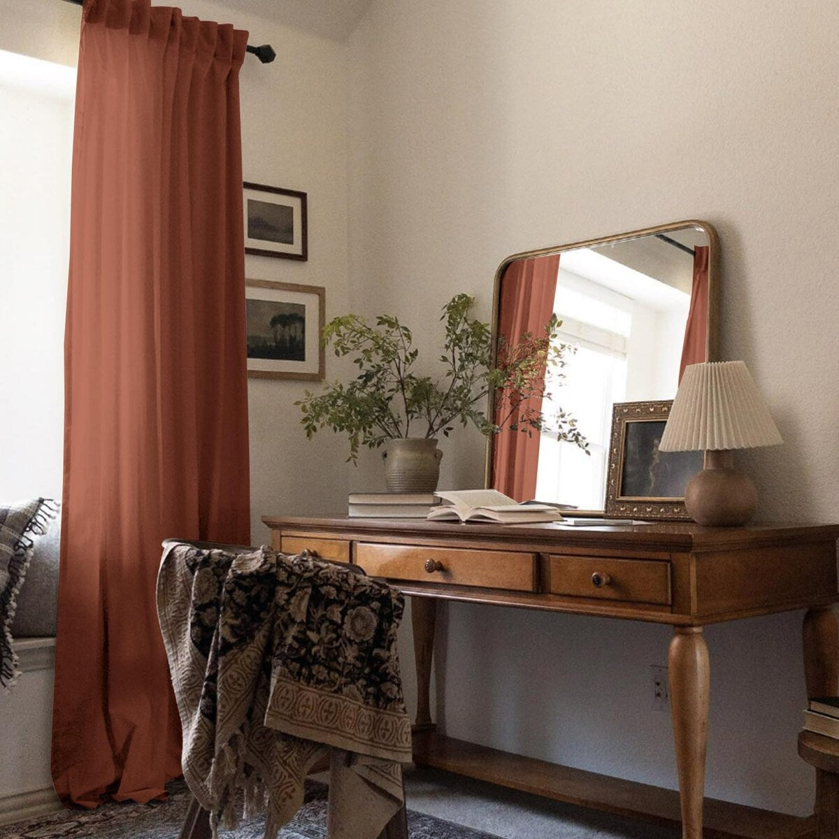 Terracotta Linen Curtains 84 Inches Long for Living Room Bedroom,Back Tab Sheer Privacy Curtains 84 Inch Length 2 Panels,W50xL84
