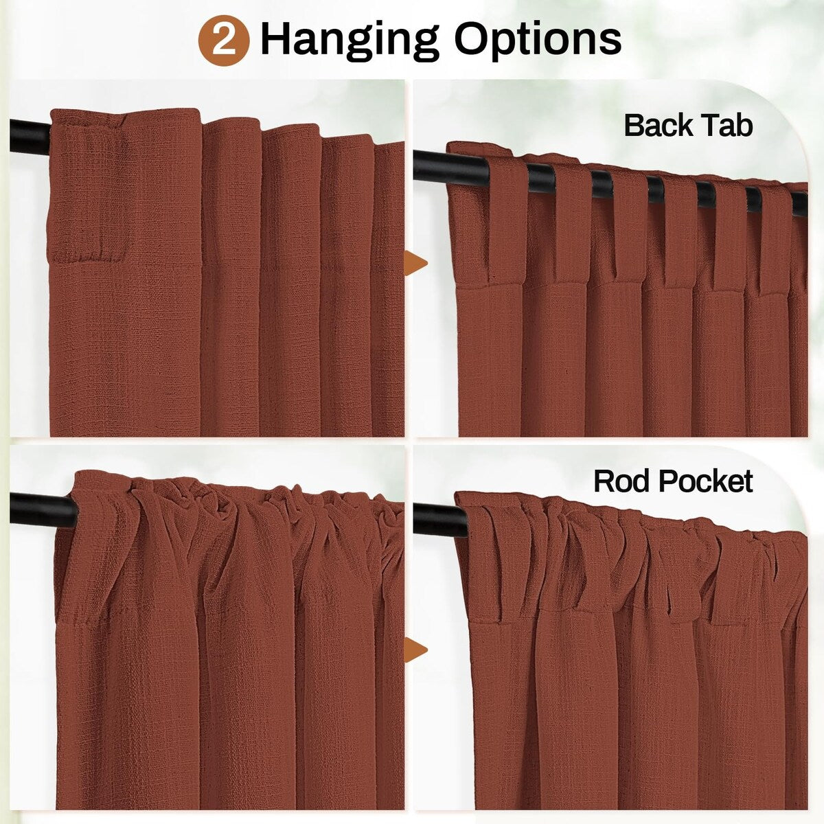 Terracotta Linen Curtains 84 Inches Long for Living Room Bedroom,Back Tab Sheer Privacy Curtains 84 Inch Length 2 Panels,W50xL84
