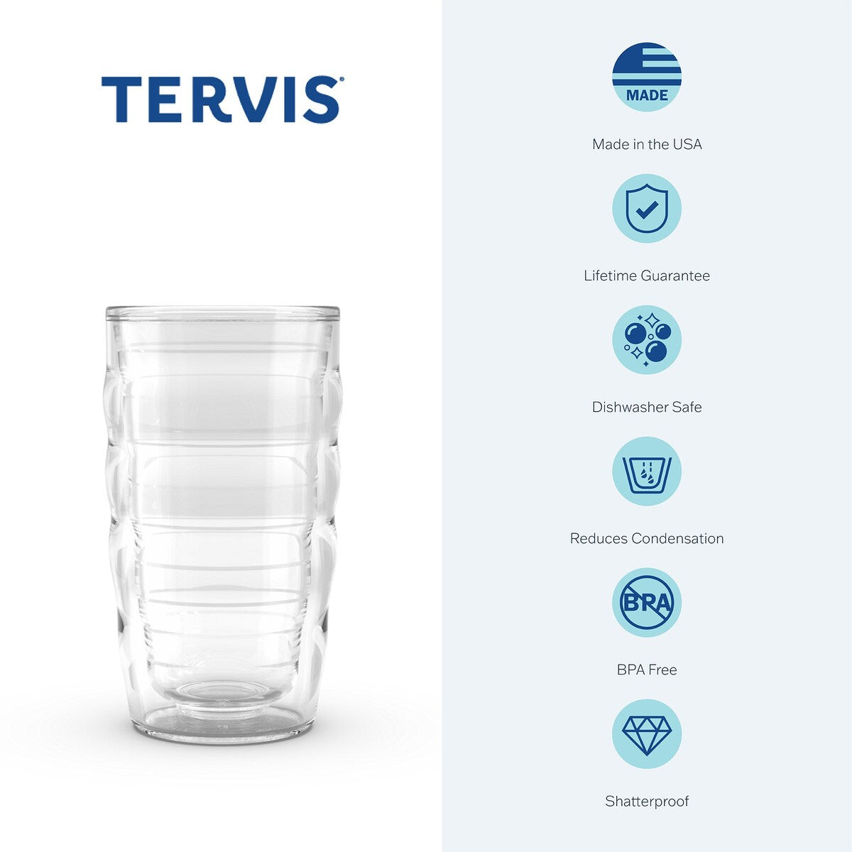 Tervis Clear & Colorful Lidded Made in USA Double Walled Insulated Travel Tumbler, Turquoise Lid - 10oz Wavy