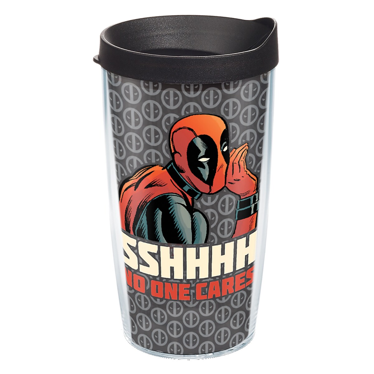Tervis Marvel Deadpool Shhh No One Cares Made in USA Double Walled Insulated Travel Tumbler, Classic