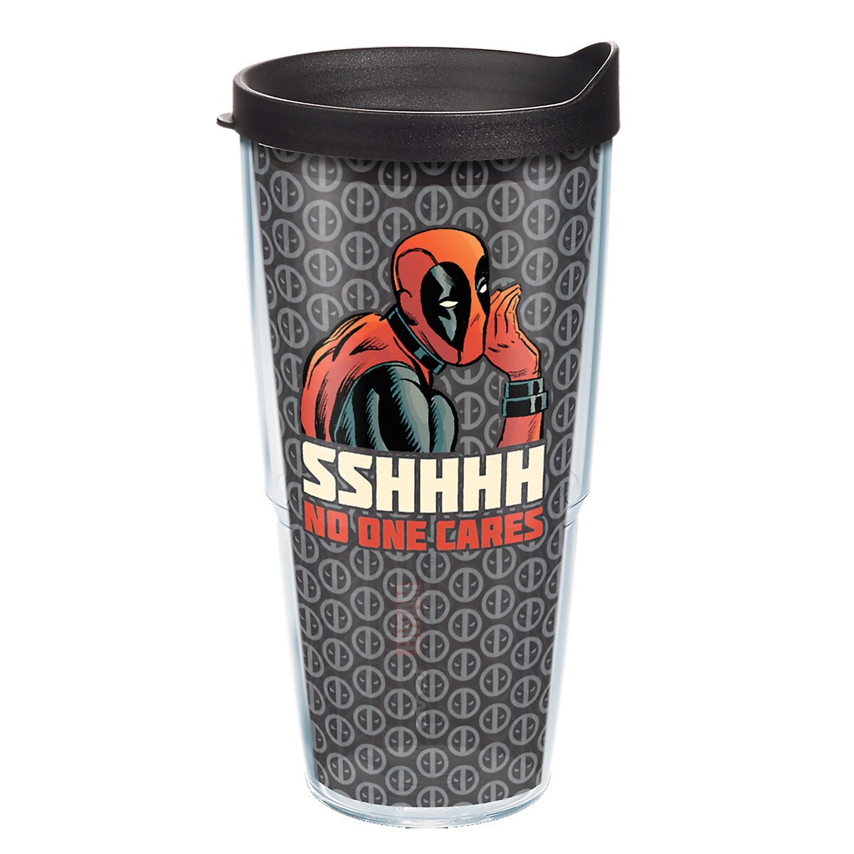 Tervis Marvel Deadpool Shhh No One Cares Made in USA Double Walled Insulated Travel Tumbler, Classic