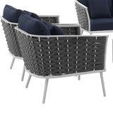 Tess 5 Piece Patio Sectional Sofa Set, All Weather Fabric, Blue, White