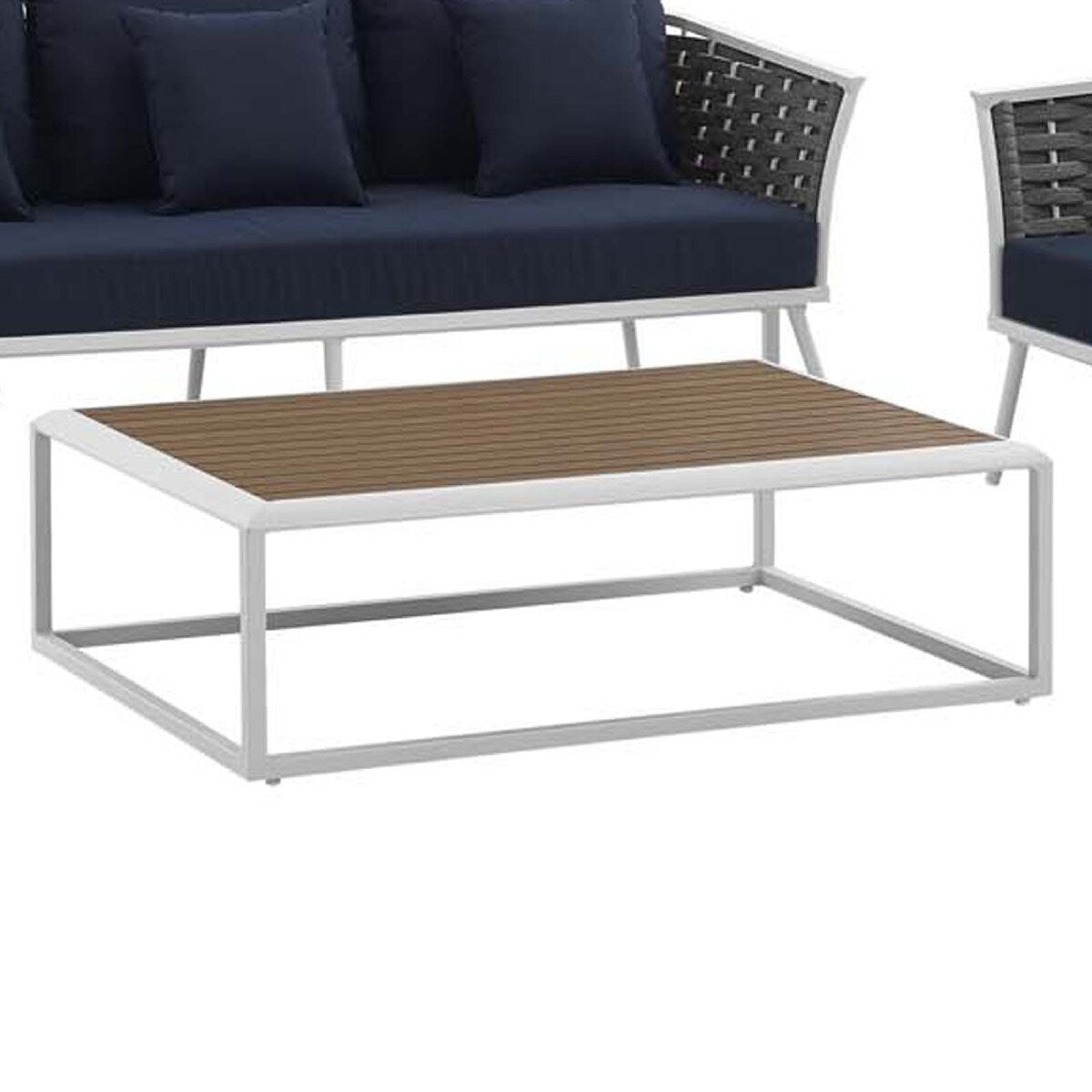Tess 5 Piece Patio Sectional Sofa Set, All Weather Fabric, Blue, White