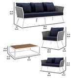 Tess 5 Piece Patio Sectional Sofa Set, All Weather Fabric, Blue, White