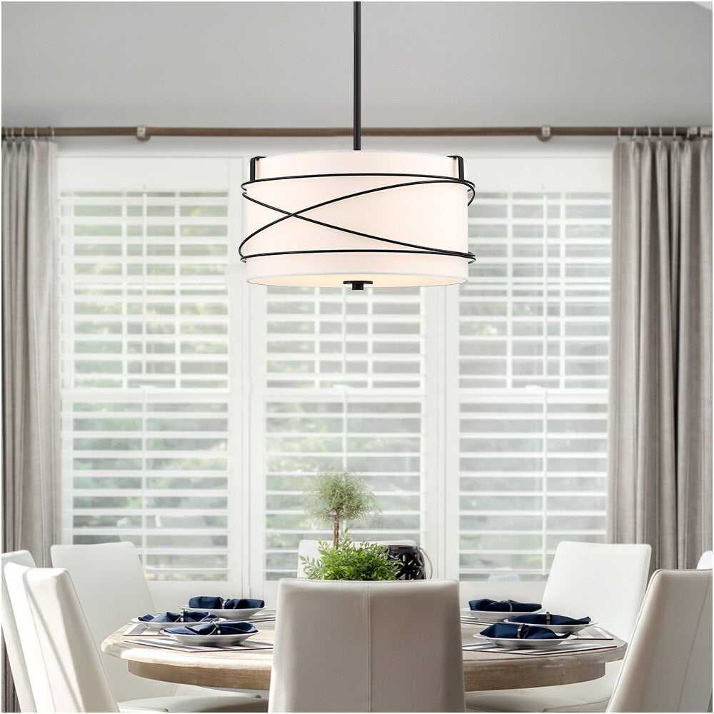 Tetra 3-Light Drum Pendant Chandelier with Black Canopy - 16 in. W