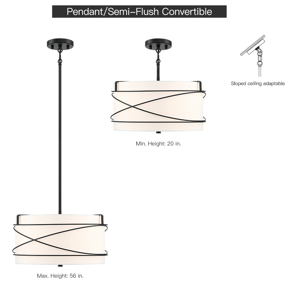 Tetra 3-Light Drum Pendant Chandelier with Black Canopy - 16 in. W