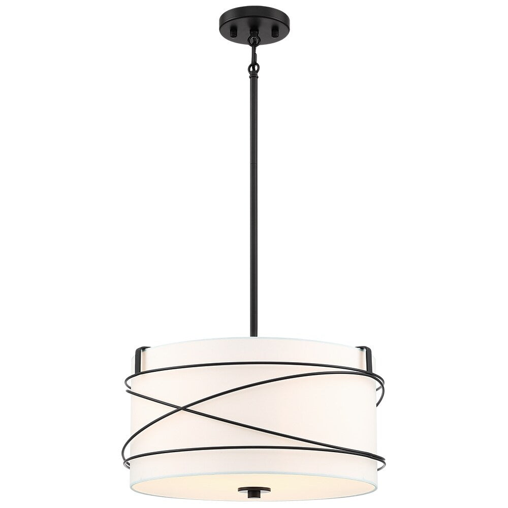 Tetra 3-Light Drum Pendant Chandelier with Black Canopy - 16 in. W