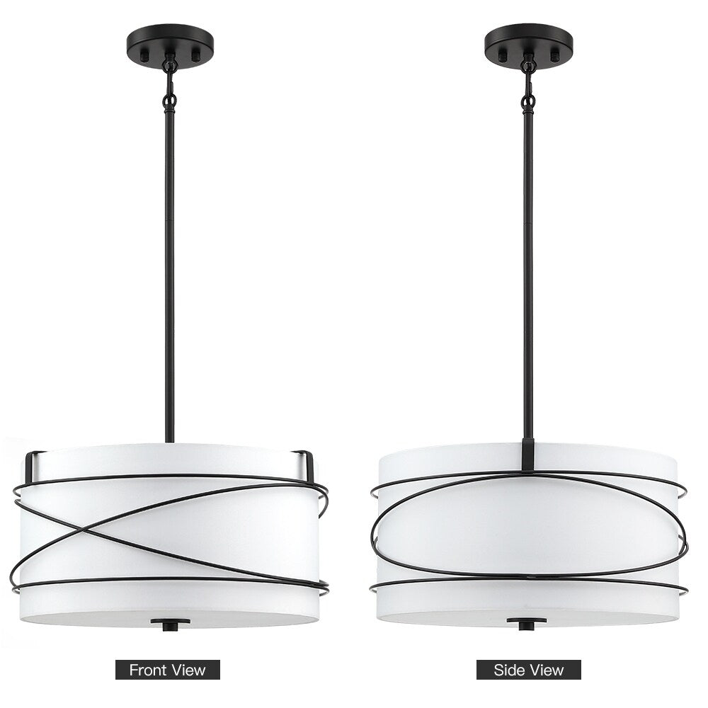 Tetra 3-Light Drum Pendant Chandelier with Black Canopy - 16 in. W
