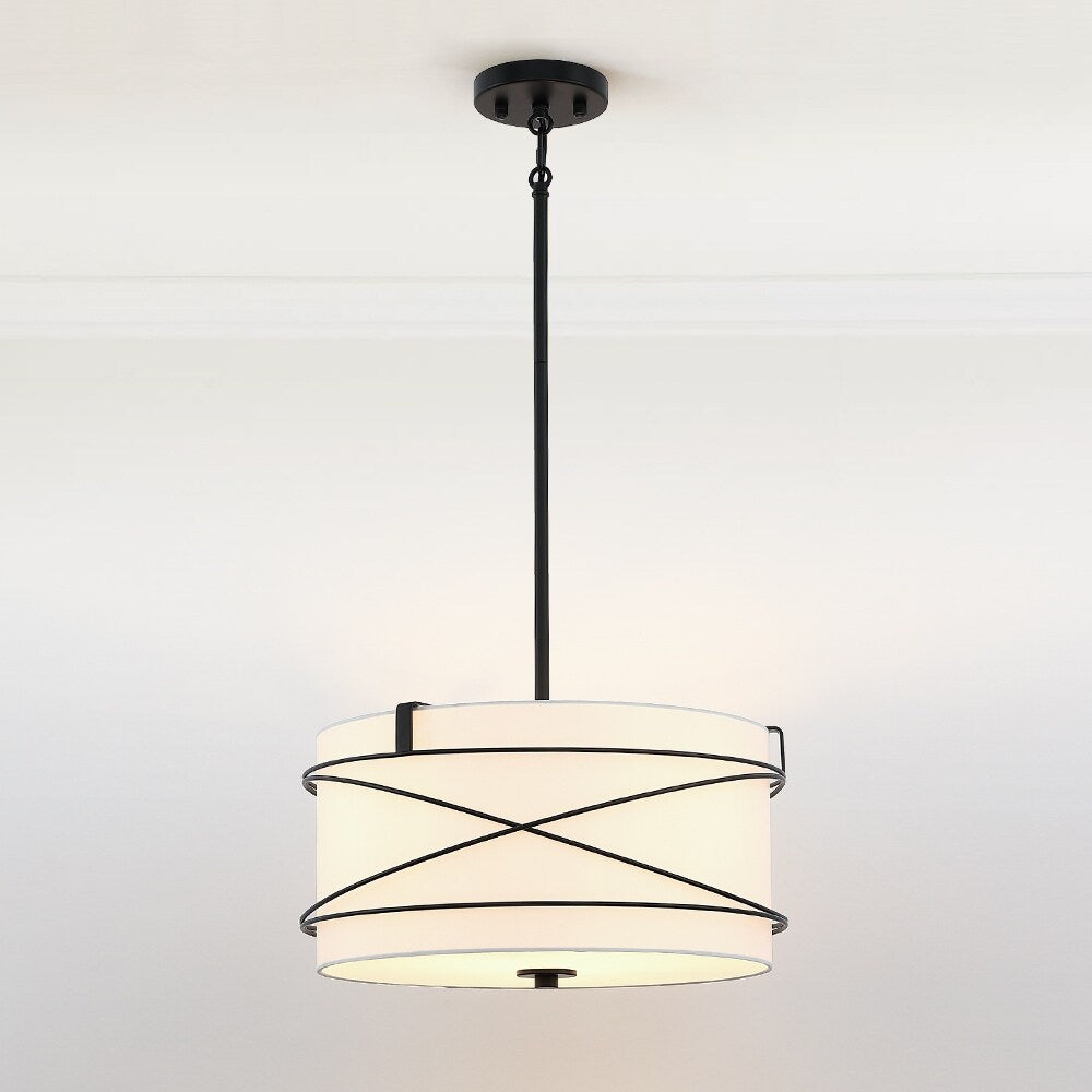 Tetra 3-Light Drum Pendant Chandelier with Black Canopy - 16 in. W