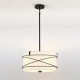 Tetra 3-Light Drum Pendant Chandelier with Black Canopy - 16 in. W