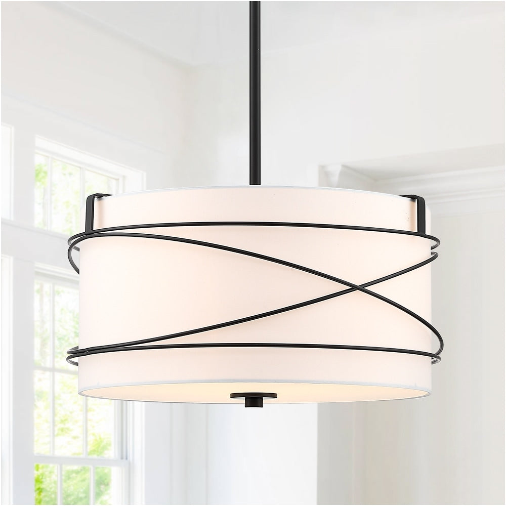 Tetra 3-Light Drum Pendant Chandelier with Black Canopy - 16 in. W