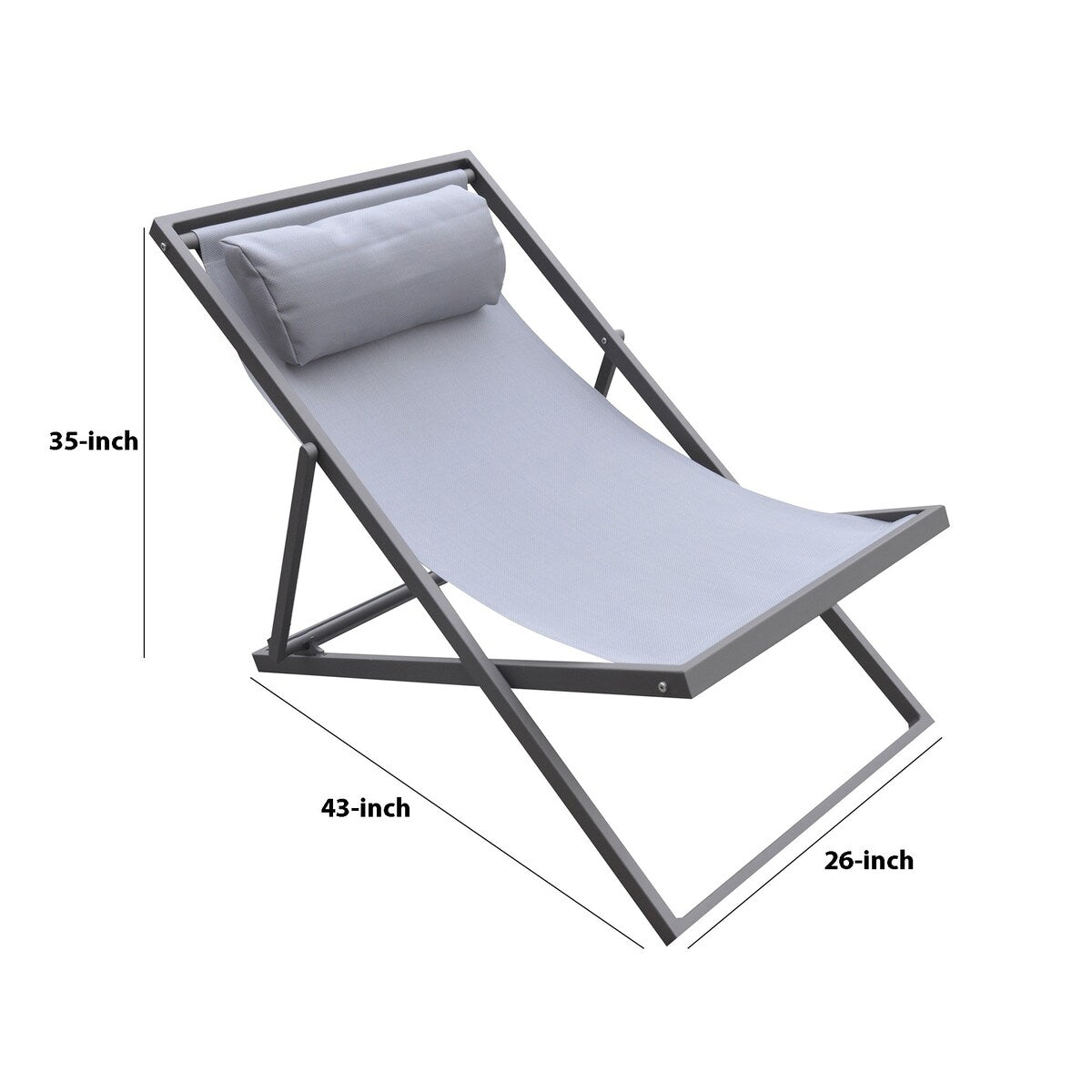 Textilene Upholstered Deck Chair with Padded Headrest, Gray