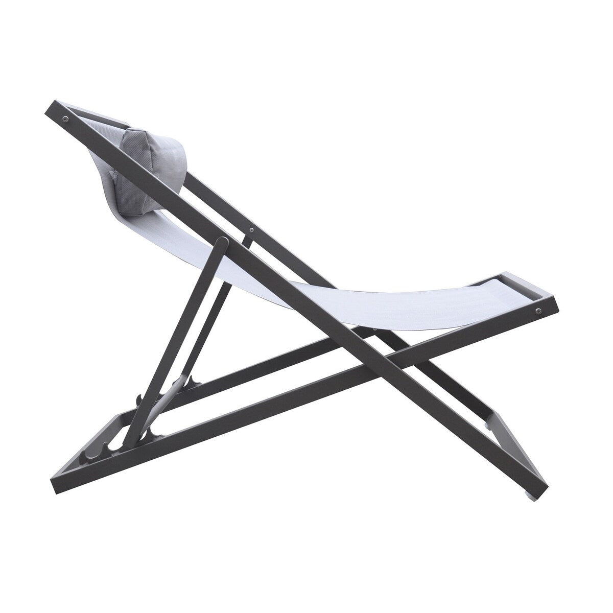 Textilene Upholstered Deck Chair with Padded Headrest, Gray