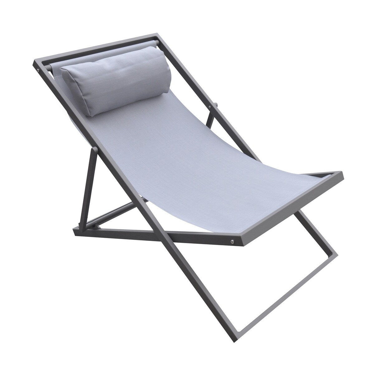 Textilene Upholstered Deck Chair with Padded Headrest, Gray