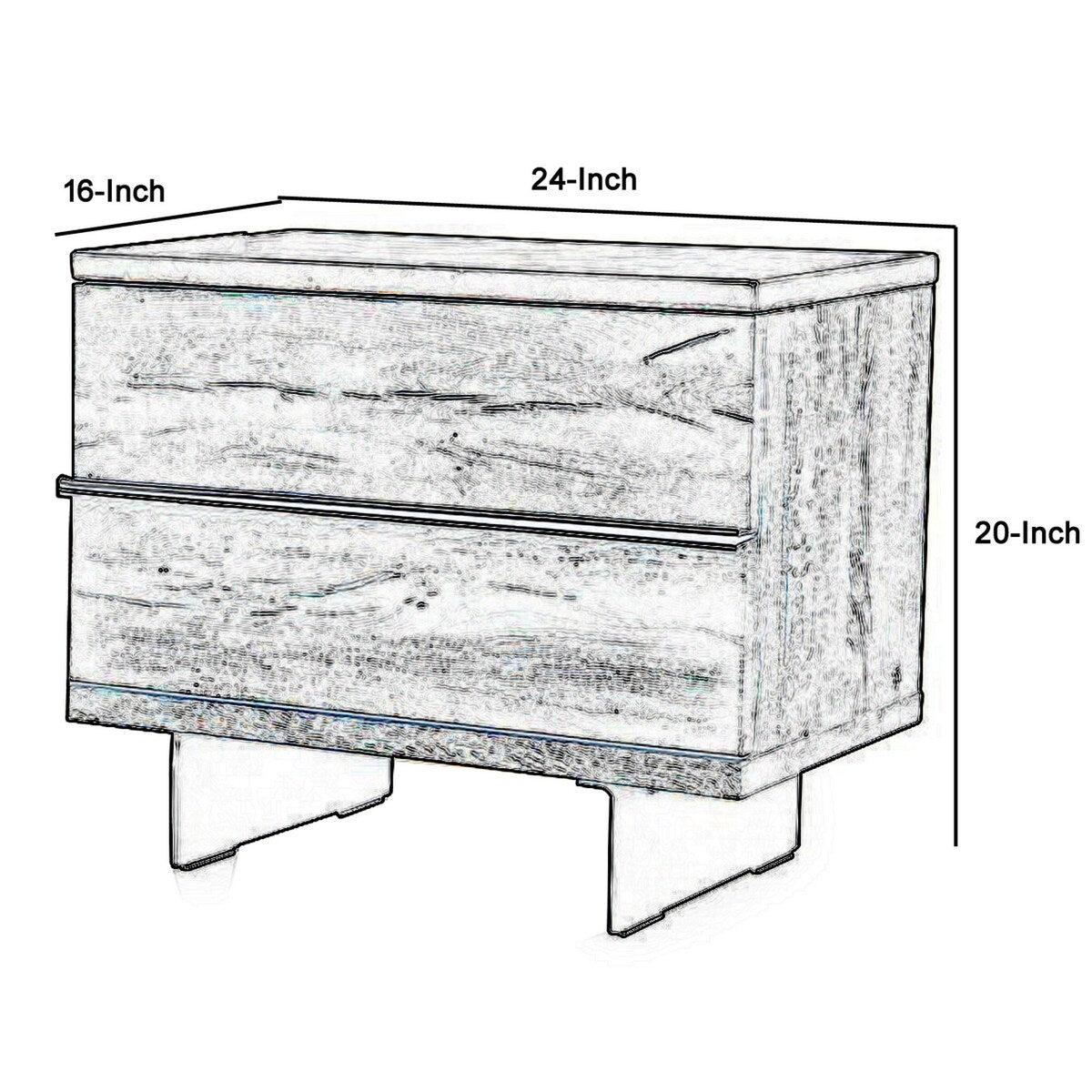 Textured Concrete Top Nightstand with Metal Panel Legs, Brown and Black