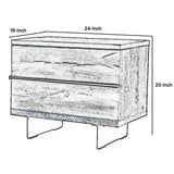 Textured Concrete Top Nightstand with Metal Panel Legs, Brown and Black