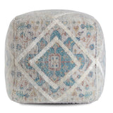 Jani Textured Medallion 20-inch Square Ivory Pouf Ottoman