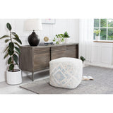Jani Textured Medallion 20-inch Square Ivory Pouf Ottoman