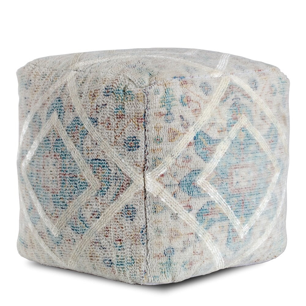 Jani Textured Medallion 20-inch Square Ivory Pouf Ottoman