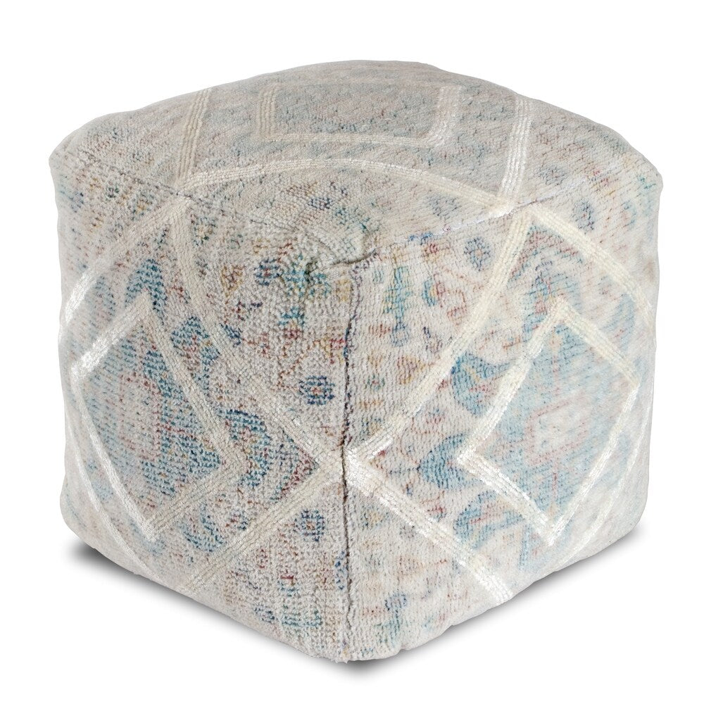 Jani Textured Medallion 20-inch Square Ivory Pouf Ottoman