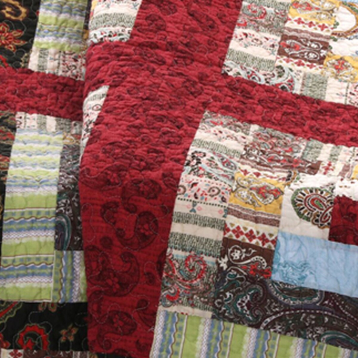 Thames 60 x 50 Inches Cotton Throw with Log Cabin Print, Multicolor