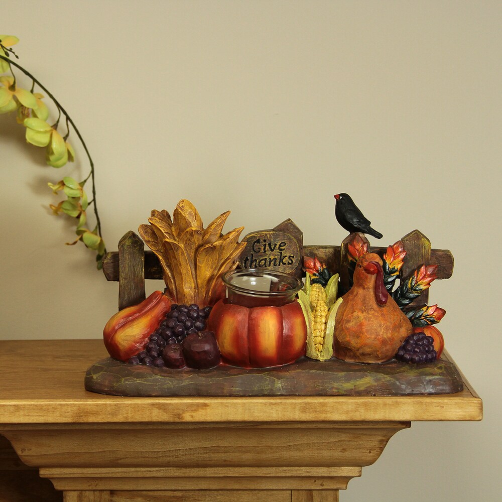 Thanksgiving Autumn Harvest 'Give Thanks' Tea Light 6-inch Candle Holders (Set of 2)
