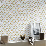 Thassos White Kite Shape With Gold Metal Mosaic Tile - Case (10 Sheets)
