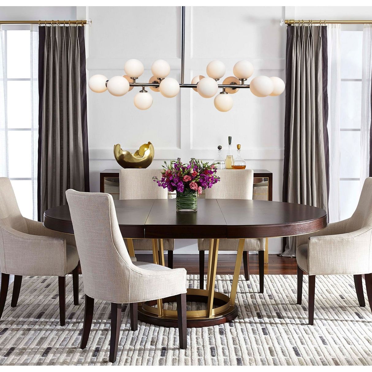 The Broadway Linear Frosted Glass Globe Rectangular Chandelier