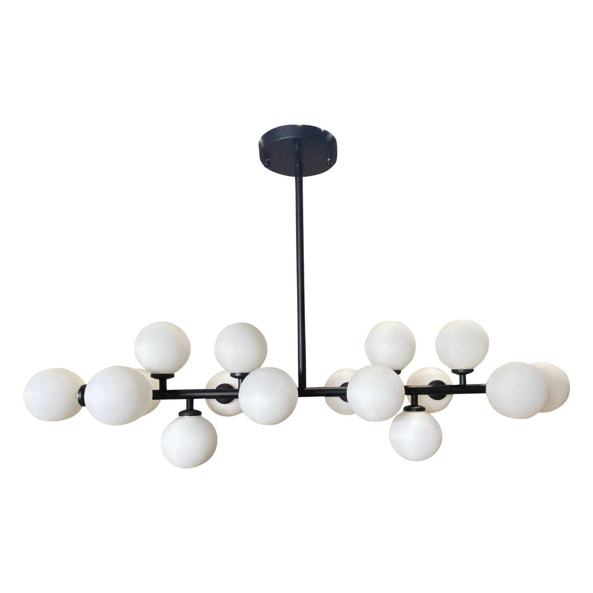 The Broadway Linear Frosted Glass Globe Rectangular Chandelier