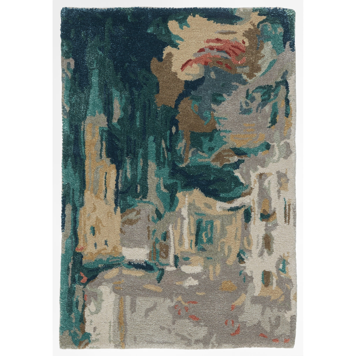 The Curated Nomad Copley Handmade Abstract Teal/ Grey Area Rug