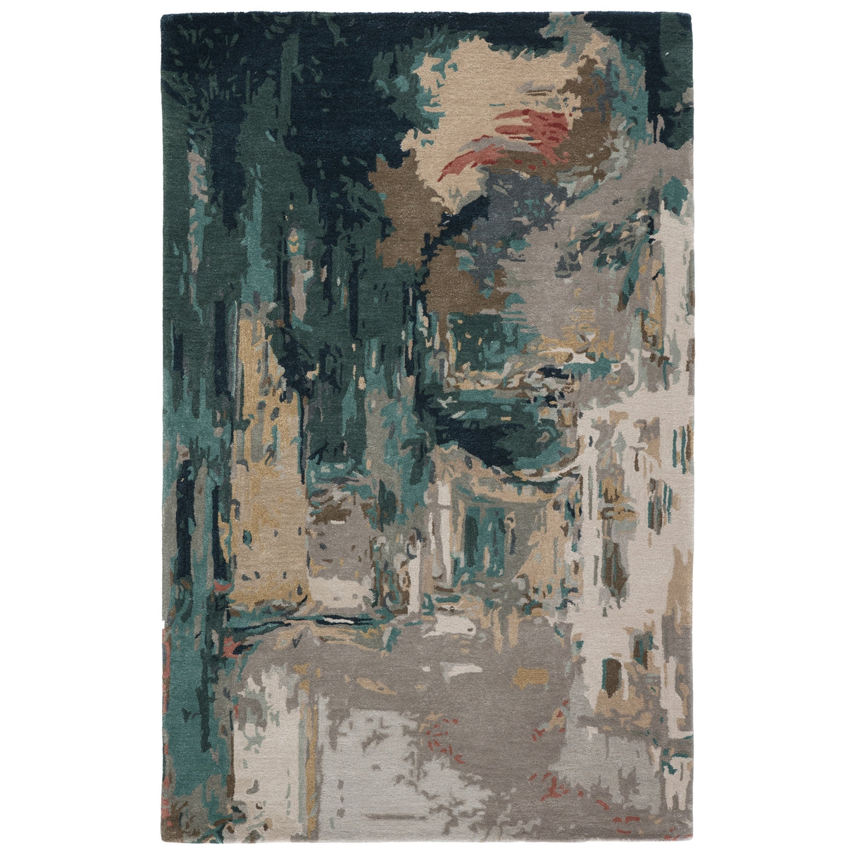 The Curated Nomad Copley Handmade Abstract Teal/ Grey Area Rug