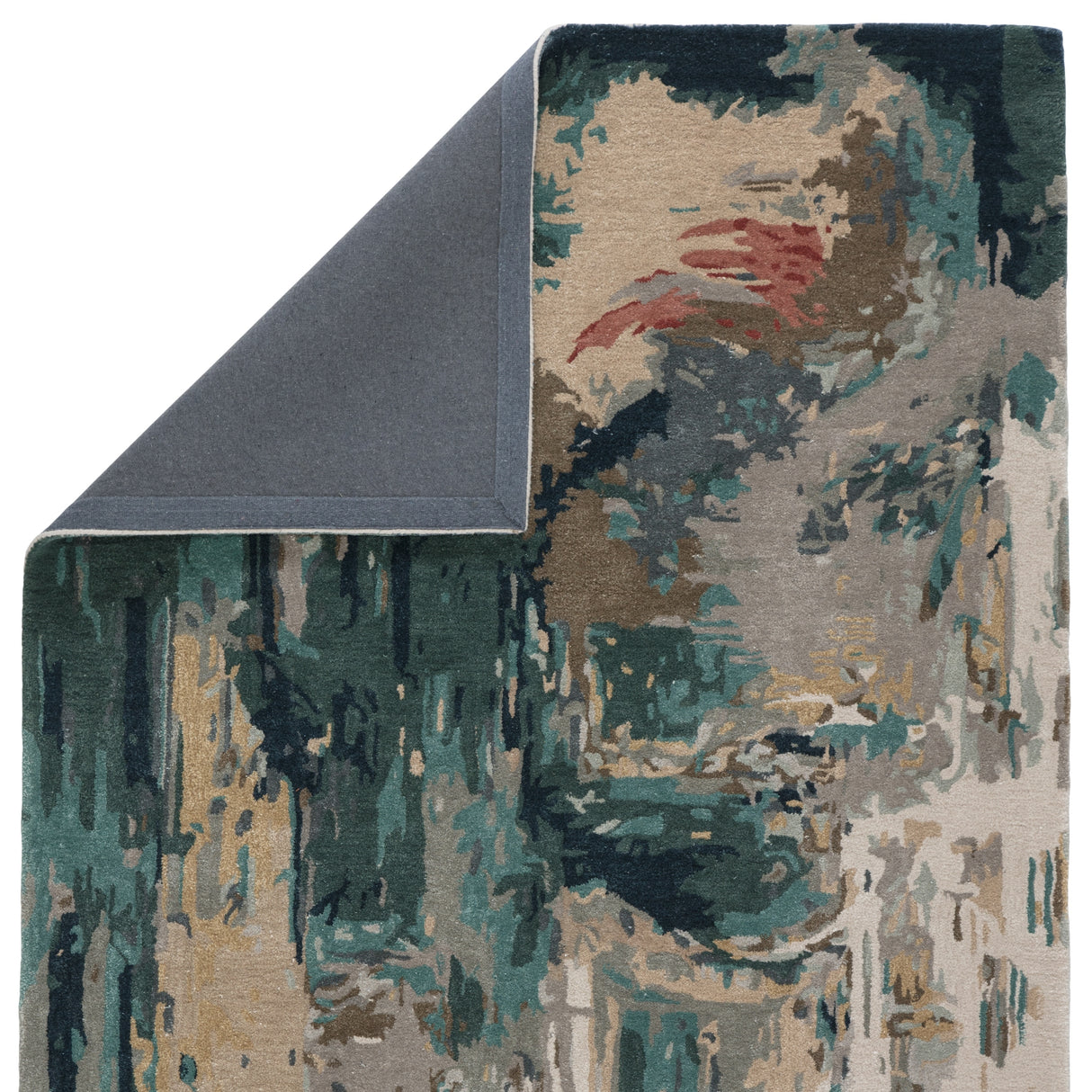 The Curated Nomad Copley Handmade Abstract Teal/ Grey Area Rug