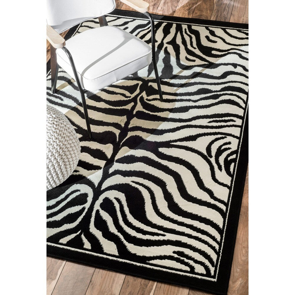 Nuloom Zebra Animal Print Black and White Rug