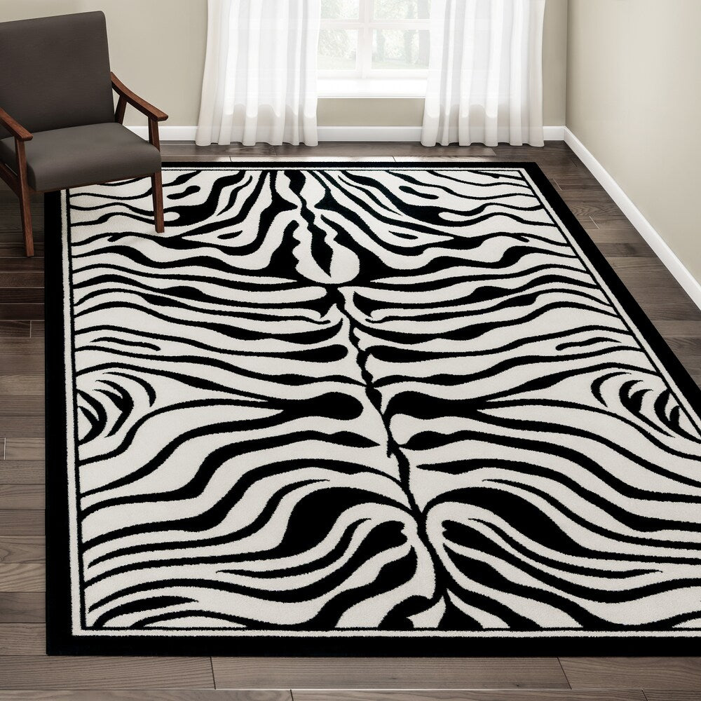 Nuloom Zebra Animal Print Black and White Rug