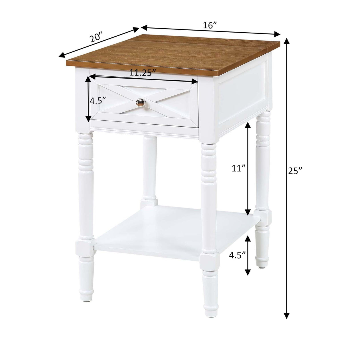 Convenience Concepts Country Oxford 1 Drawer End Table with Charging Station and Shelf