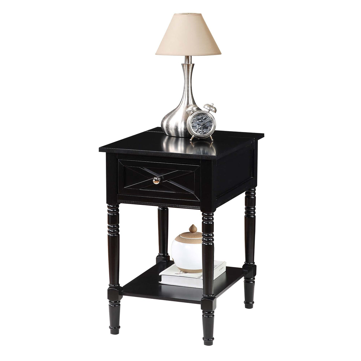 Convenience Concepts Country Oxford 1 Drawer End Table with Charging Station and Shelf