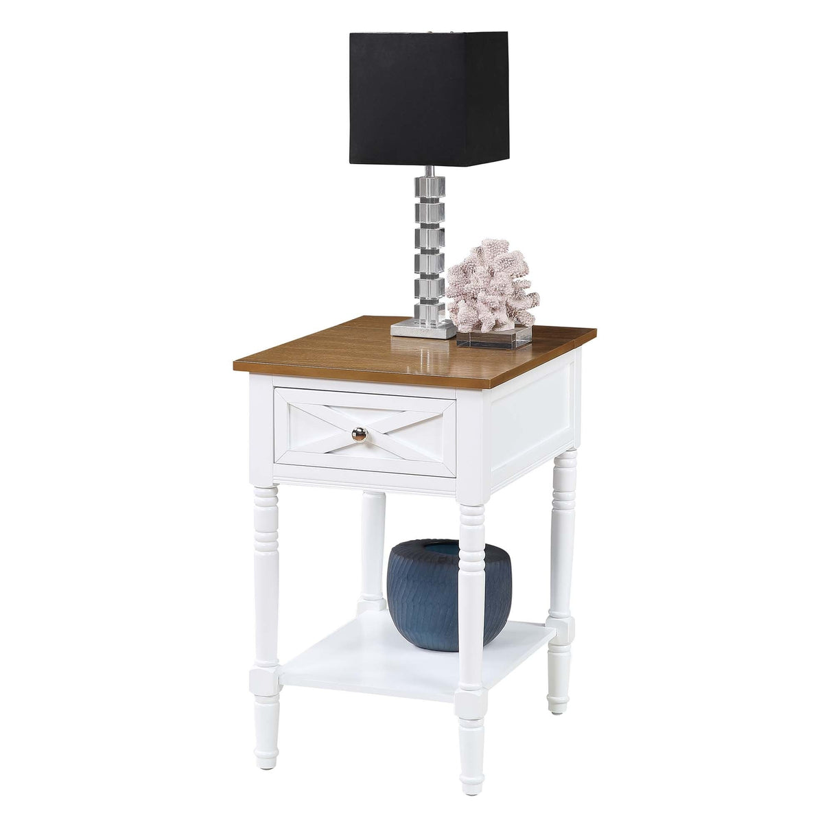 Convenience Concepts Country Oxford 1 Drawer End Table with Charging Station and Shelf