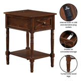Convenience Concepts Country Oxford 1 Drawer End Table with Charging Station and Shelf