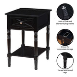 Convenience Concepts Country Oxford 1 Drawer End Table with Charging Station and Shelf