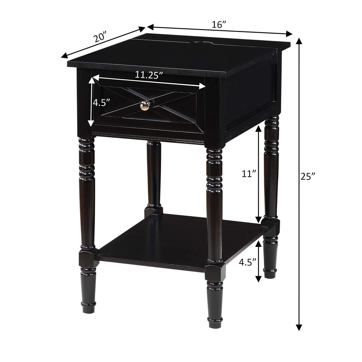 Convenience Concepts Country Oxford 1 Drawer End Table with Charging Station and Shelf