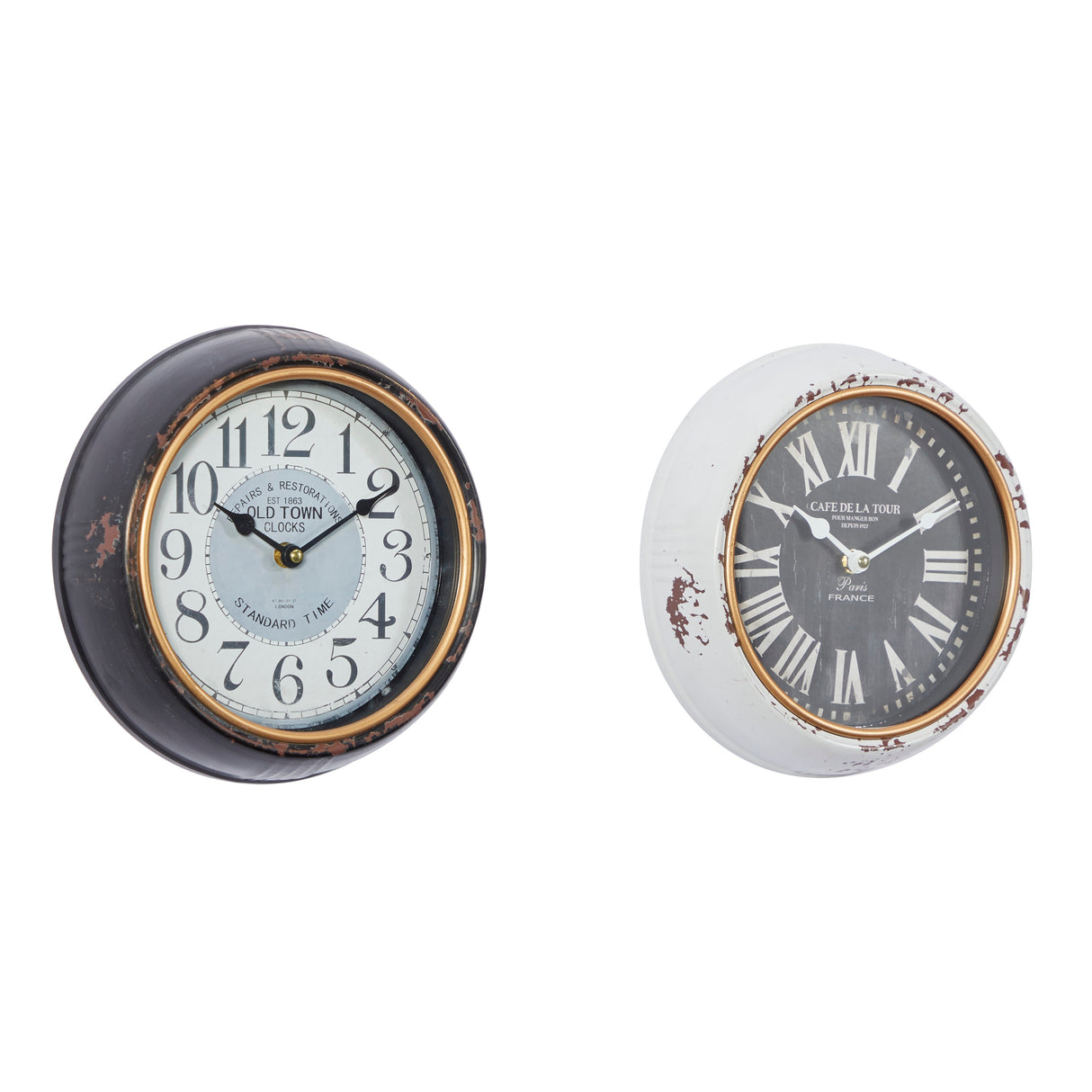 White Iron Vintage Wall Clock No Theme (Set of 2) - 10"L, 10"H