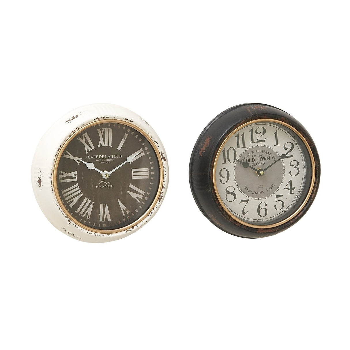 White Iron Vintage Wall Clock No Theme (Set of 2) - 10"L, 10"H