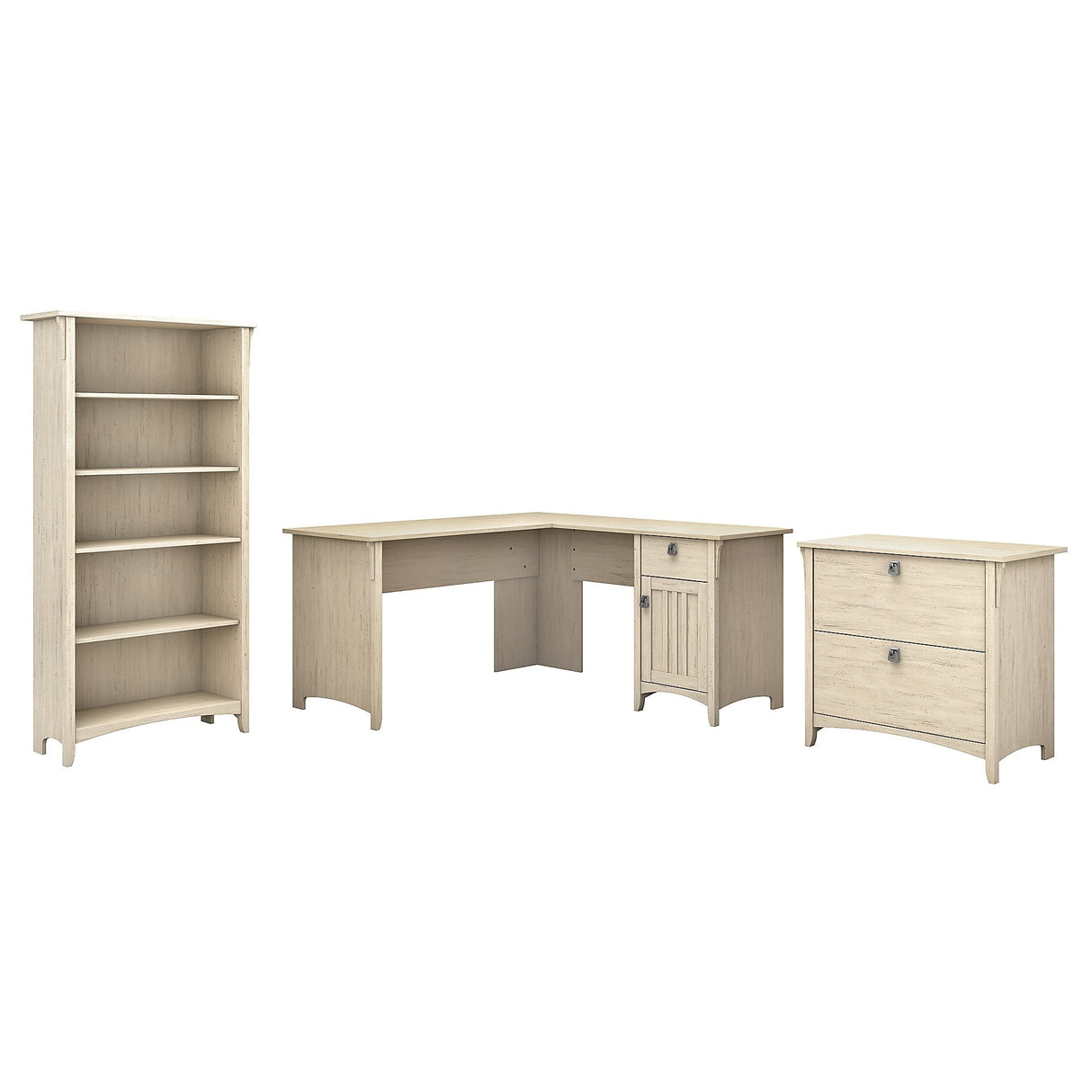 Antique White L-shaped Desk Set