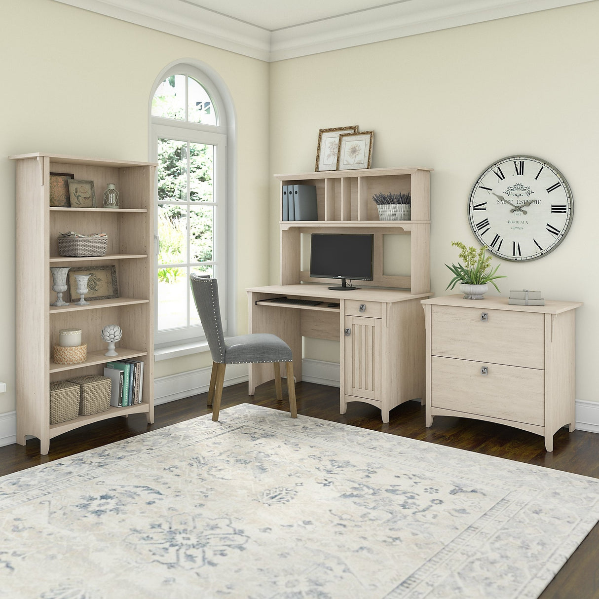 Mission Desk with Hutch, Lateral File Cabinet and 5-shelf Bookcase - 47.17"L x 23.19"W x 62.95"H - 47.17"L x 23.19"W x 62.95"H
