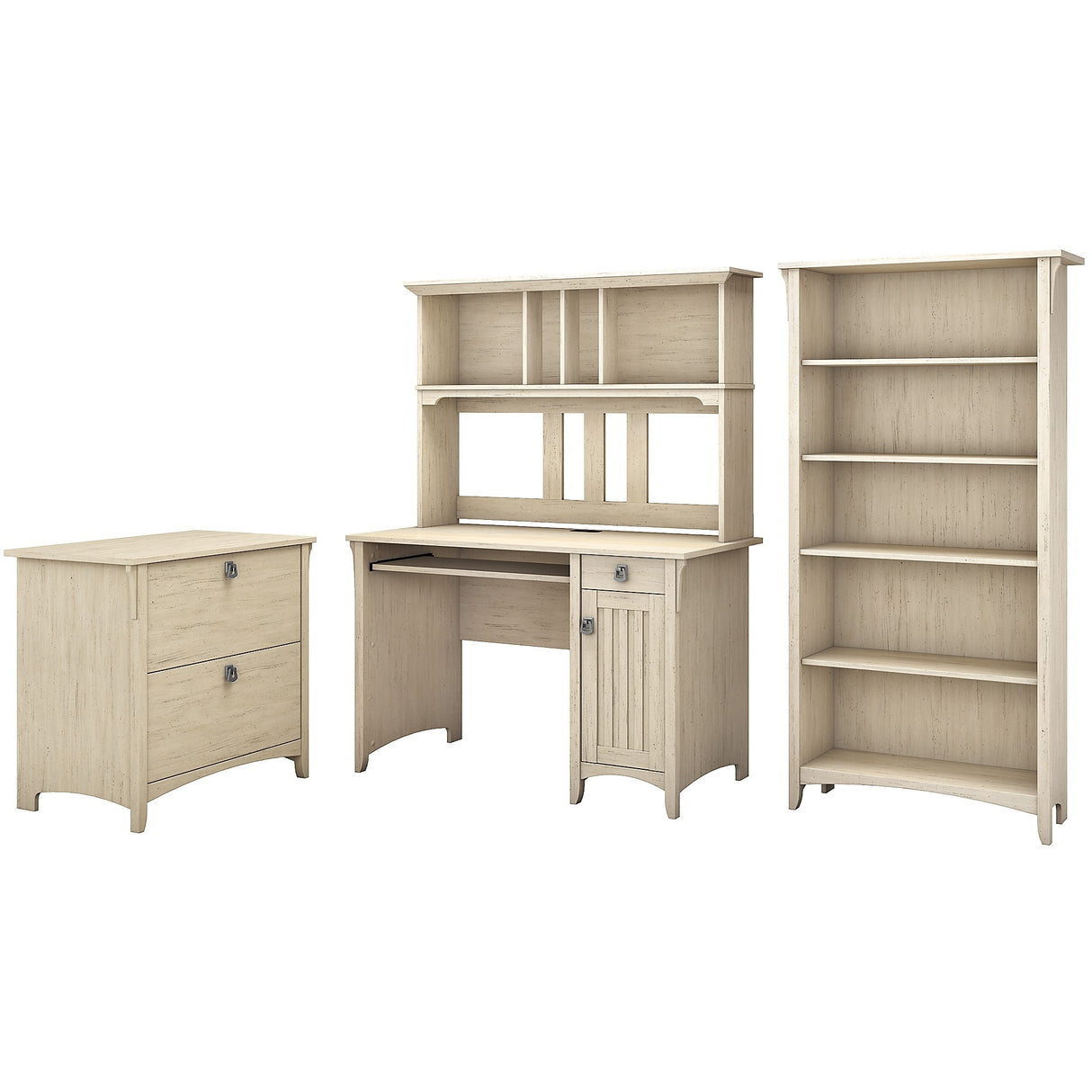 Mission Desk with Hutch, Lateral File Cabinet and 5-shelf Bookcase - 47.17"L x 23.19"W x 62.95"H - 47.17"L x 23.19"W x 62.95"H