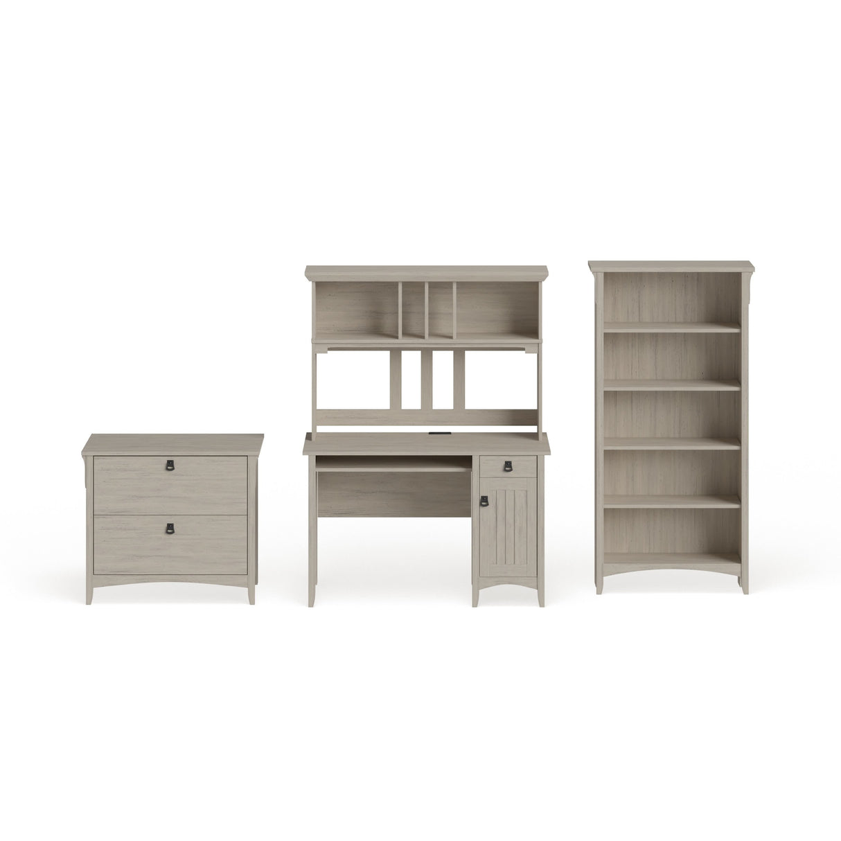 Mission Desk with Hutch, Lateral File Cabinet and 5-shelf Bookcase - 47.17"L x 23.19"W x 62.95"H - 47.17"L x 23.19"W x 62.95"H