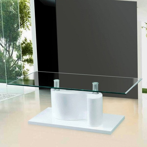 The Infinity Tempered Glass Coffee Table with White Glossy Base